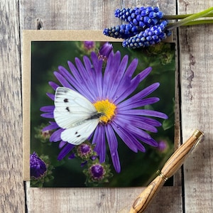 Carte fleurie - carte de voeux fleur mauve et papillon - carte fleur mauve - carte d'anniversaire papillon - carte d'anniversaire jardin carte floral