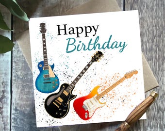 Guitar Birthday Card: Musician Greeting Card - guitar player greeting card