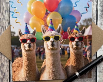 Llama celebration Greeting Card: fun Llama card - Blank Inside, Llama birthday card