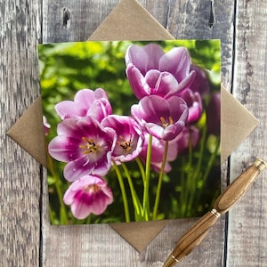 Tulpenwenskaart - bloemenkaart - mooie tulpwenskaart - verjaardagskaart voor moeder - bloemenverjaardagskaart - bloemenwenskaart - rozen