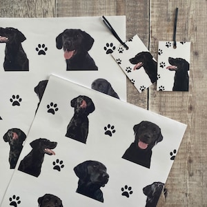 Labrador Gift Wrap and tag set - black lab dog wrapping paper set - dog gift wrap paper