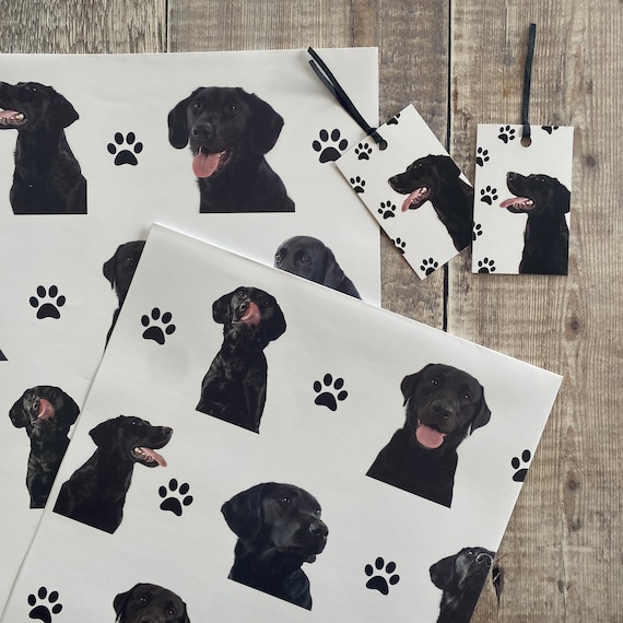 Black Labrador Gift Wrap and Tag Set: Dog Lover gift wrap - labrador wrapping paper