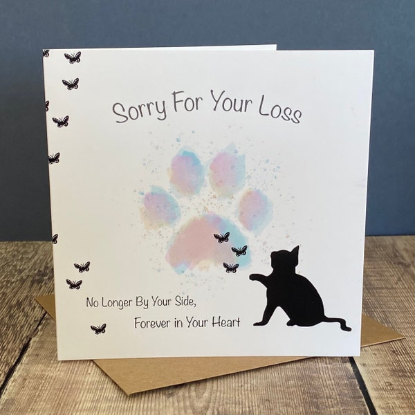 With sympathy for the loss of your cat card - cat loss sympathy card - personalised pet loss card