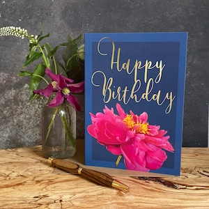 Carte de joyeux anniversaire - carte fleurie - carte d'anniversaire pour un ami - carte d'anniversaire pour le meilleur ami - carte d'anniversaire spéciale en feuille d'or