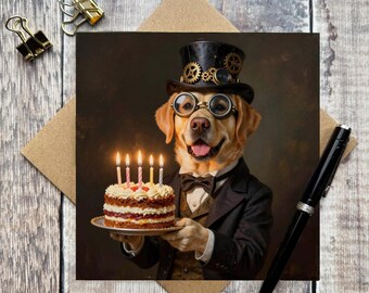 Steampunk Labrador Birthday Greeting Card: gothic dog birthday card - Blank Inside, suitable for All Occasions - labrador card
