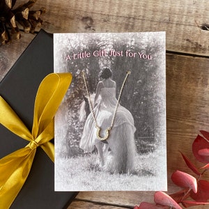 Horseshoe sparkly silver necklace on greeting card gift box included - horseshoe necklace - silver horseshoe necklace