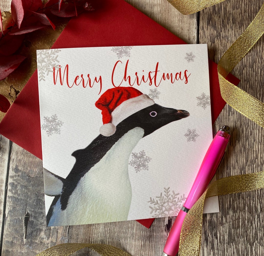 Penguin Christmas Card Penguin in Santa Hat Christmas Card - Etsy UK