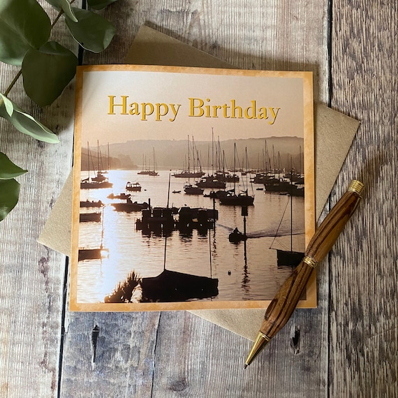 Happy Birthday greeting card with salcombe harbour photograph Salcombe card birthday card salcombe birthday card mens birthday card