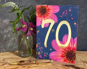 70th Birthday Card Flower Numbers - Etsy UK