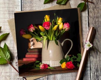 Tulip & Rose Greeting Card: Floral Card for Her