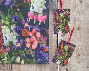 Floral Gift Wrap & Tag Set: Bright Flower Wrapping Paper