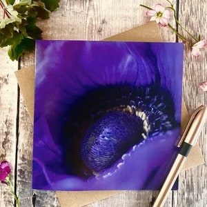Carte de voeux anémone - carte anémone violette - carte fleur - carte de voeux fleur violette - jolie carte fleur