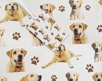 Labrador Gift Wrap and tag set - yellow lab dog wrapping paper set - dog gift wrap paper