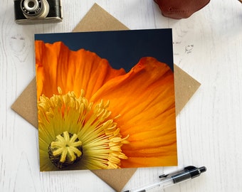 Poppy greeting card - orange poppy birthday card - fine art flower card - floral card - floral birthday card - poppy card