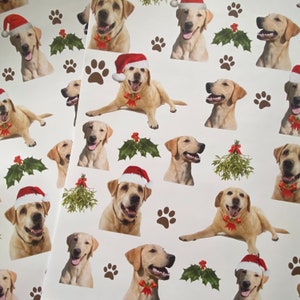 Set di carta da regalo e cartellino natalizio a tema Labrador - set di carta da regalo natalizia a tema Labrador giallo - carta da regalo natalizia a tema cane