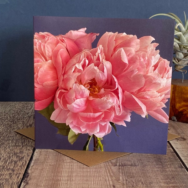 Peony greeting card - peony birthday card - card for mom - flower card for mom- female birthday card - peony flower greeting card - floral