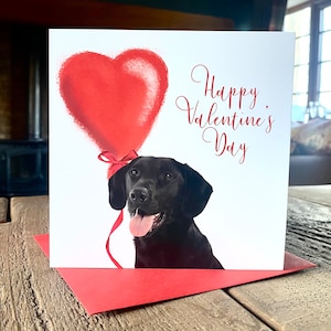Valentine’s Day Labrador card, Black Labrador valentine card - black labrador greeting card - black Lab card -