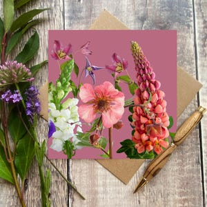 roze bloemenkaart voor tante - bloemenkaart voor vriend - bloemenkaart voor elke gelegenheid - verjaardagskaart - roze bloemenwenskaart