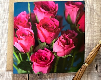 Rose Greeting card - Flower card - Pink roses greeting card- birthday card for mom - bunch of roses on this card - roses card for girl