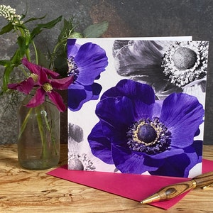 Anemoonkaart - bloemenkaart - paarse bloemenverjaardagskaart - bloemenkaart voor vriendkaart voor vriend - Anemoonkaart - Anemooncadeau voor haar