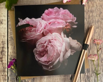 Rose Greeting card - Flower card - Pink rose greeting card- birthday card for mom -Floral birthday card- Floral Greeting Card - pink roses