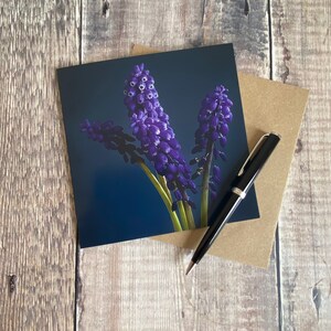 Muscari-wenskaart - paarse bloemenkaart - bloem verjaardagskaart - muscari-kaart-verjaardag- Gardner's kaart - even een berichtje - bloemen verjaardag