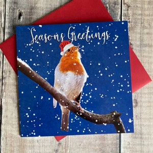 Carte de Noël Robin - Jolie carte de Noël Robin dans la neige - Carte de Noël