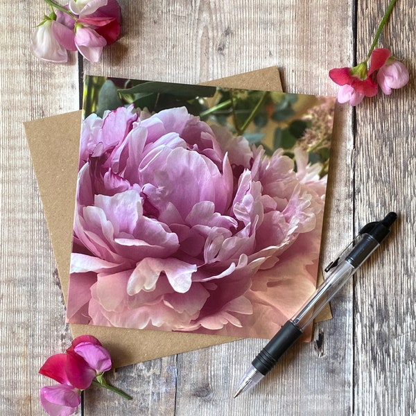 Peony greeting card - peony birthday card - card for mom - flower card for mom- female birthday card - peony flower greeting card - floral