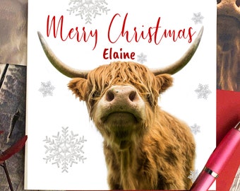 Hooglandkoe kerstkaart- kerstkaart- hooglandkoekaart - gepersonaliseerde hooglandkoe kerstkaart