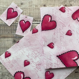 Juego de etiquetas y papel de regalo con forma de corazón: bonito papel de regalo de cumpleaños para novia o esposa, bonito papel de regalo rosa
