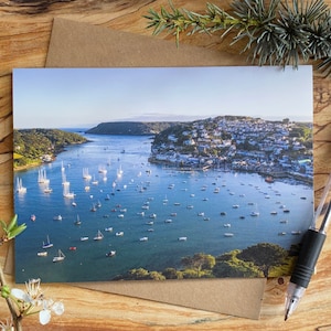 Carte de voeux Salcombe - carte de voeux vue estuaire de Salcombe - carte de voeux Salcombe Devon - vue drone de Salcombe de l'estuaire - carte de Salcombe