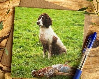 Spaniel greeting card - Springer Spaniel Card - spaniel with his pheasants - Springer spaniel - dog birthday card - pheasant shoot card