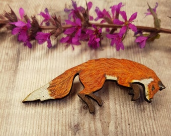 Fox Brooch - Fox Badge - Fox Pin - Wooden Badge - Hand painted - Wildlife Badge - Wooden Wildlife Badge - wooden pin badge - Handpainted Fox