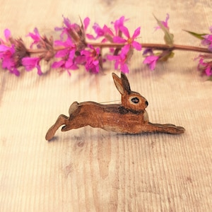 Hare Brooch - Hare Badge - Handpainted - Wooden Badge - Jackrabbit - Brown Hare - Jumping Hare - Hare Pin - wildlife badge - Rabbit Brooch