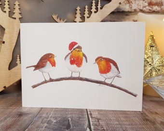 Robin Christmas Card - 3 Robins - Robins on Branch - Winter Card - Winter Robin - Wildlife Christmas Card - Robin Red Breast - Holidays Card