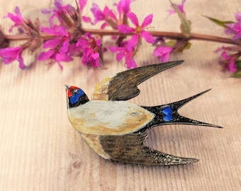 Schwalbe Abzeichen - Schwalbe Brosche - Schwalbe Pin - Vogel Abzeichen - Vogel Pin - Vogel Brosche - Schwalbe Anstecknadel - handbemalt - Holz Abzeichen - Vogel