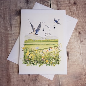 Carte d’oiseau - Carte d’hirondelle - carte de vœux - vierge à l’intérieur - carte pour toutes les occasions - carte de la faune - carte d’oiseau britannique - carte de fleurs sauvages
