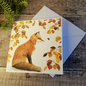 Biglietto Volpe - Biglietto Volpe e Ape - Biglietto d'auguri - Interno vuoto - Biglietto per tutte le occasioni - Biglietto della fauna selvatica - Biglietto della fauna selvatica britannica - Foglie autunnali