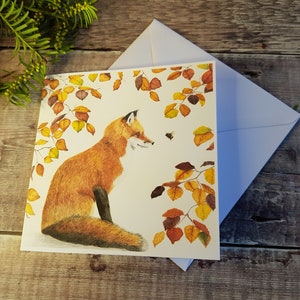 Fox Card - Fox and Bee card - greetings card - blank inside - card for all occasions - wildlife card - British wildlife card - Autumn leaves