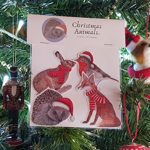 Adesivi animali di Natale - Adesivi per animali selvatici - Adesivi in vinile - Adesivi natalizi - Regalo della fauna selvatica