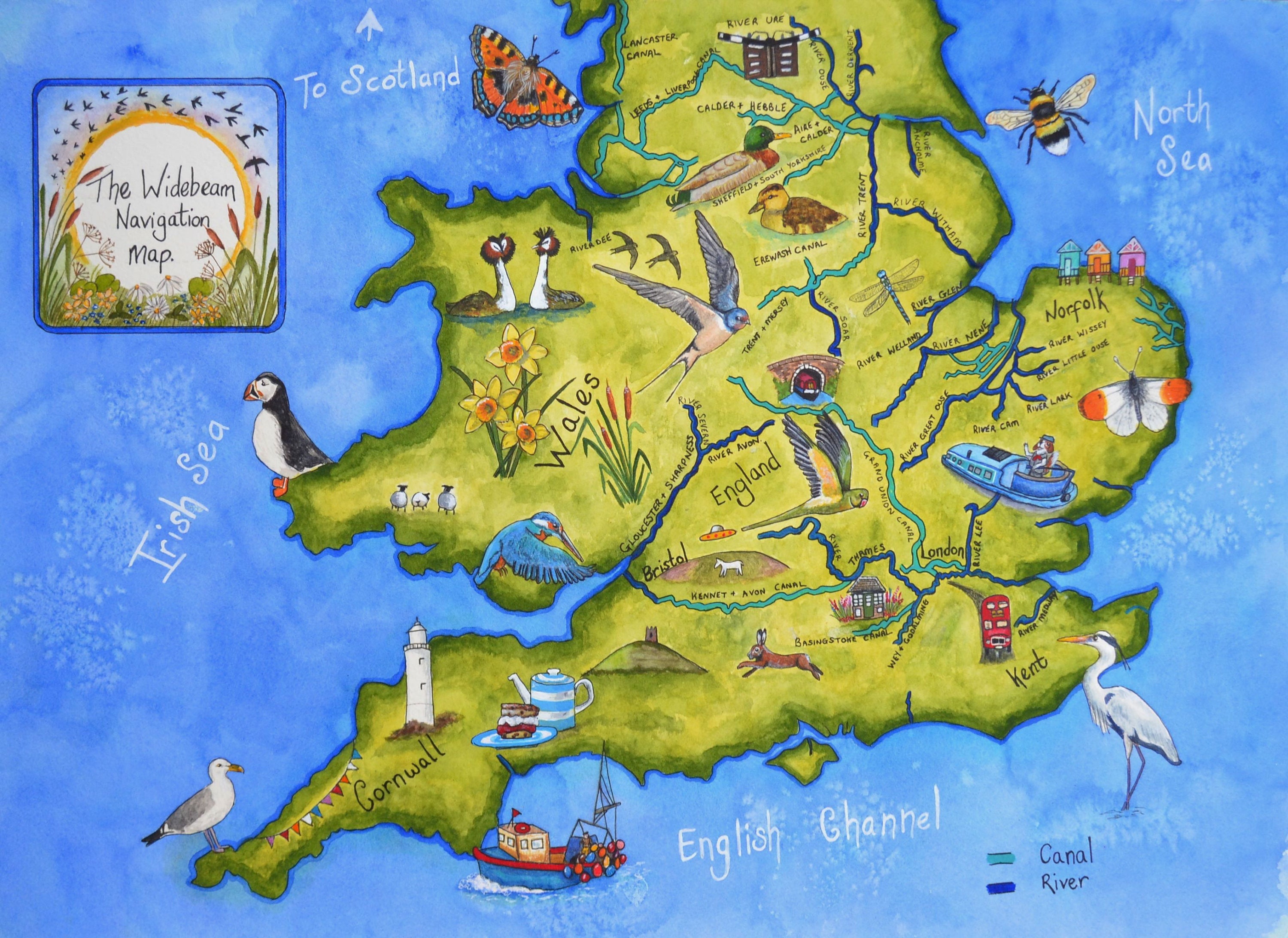 Widebeam Map Boat Map Canals and Rivers Navigation Map Wildlife Wall Art Canal Boat Boat Weir on