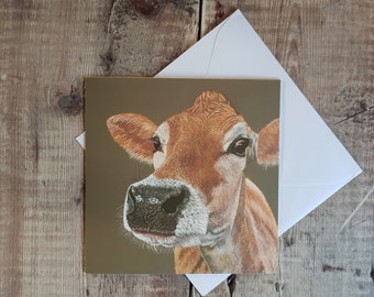 Jersey Cow Card - blank card - greetings card- cow - Farmyard animals