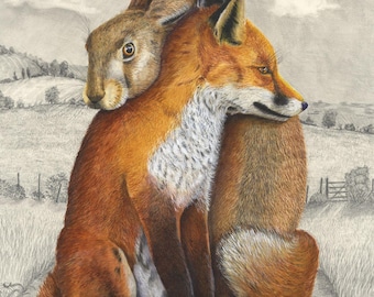 Limitierter Druck einer Hase und Fuchs.