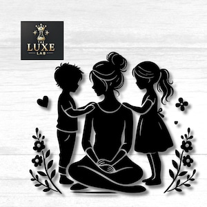Silueta de madre con hijos SVG - Ilustración familiar para regalo - Archivo digital