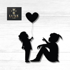 Junge Liebe Silhouette SVG: Junge und Mädchen mit Herz Ballon Digital Cut Datei zum Basteln