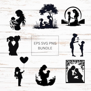 Paquete SVG de madre e hijo: imágenes prediseñadas de amor maternal para manualidades y scrapbooking