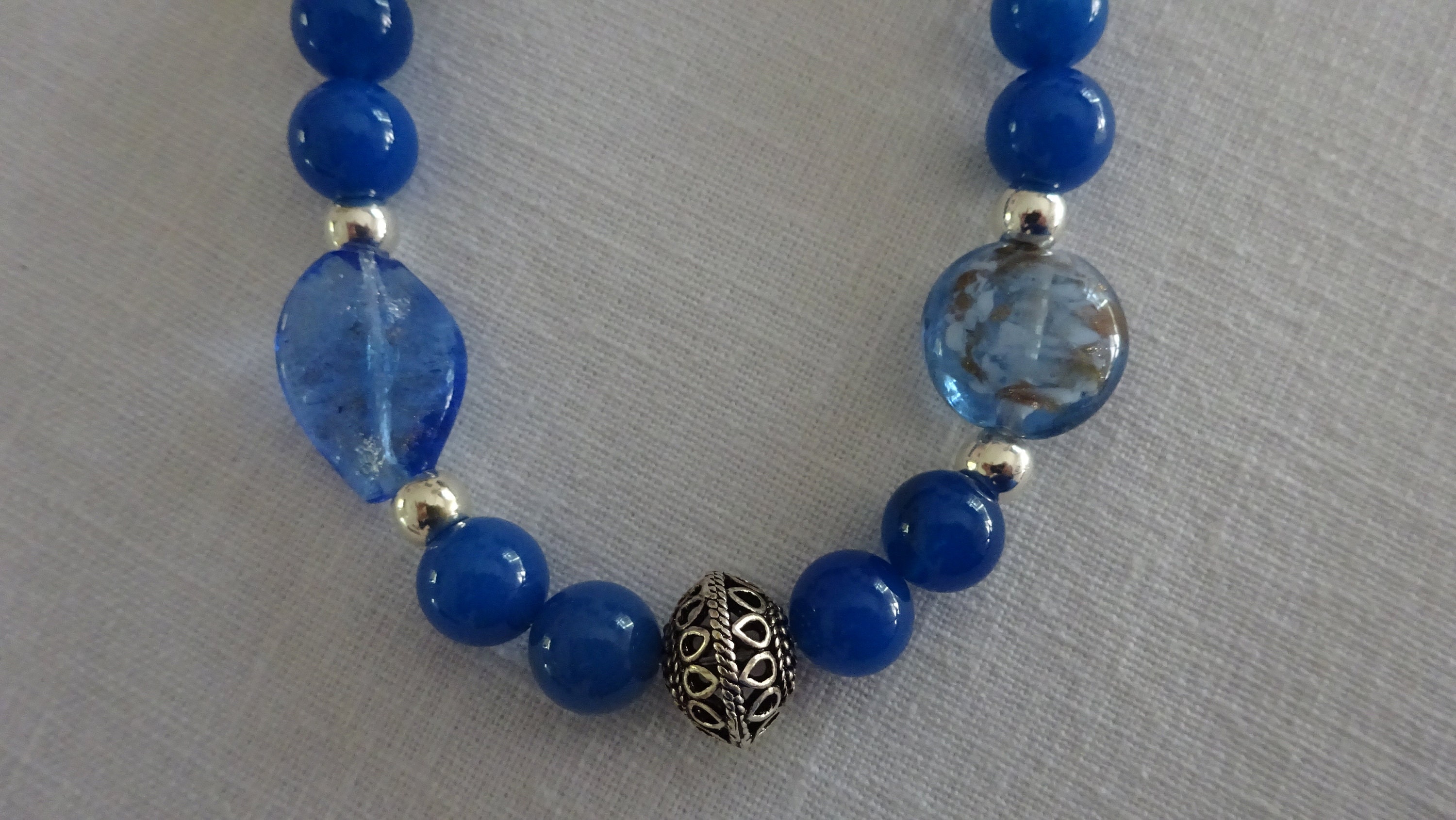 Cobalt Blue jade Quartz Handmade Glass and Silver Beaded Necklace - Etsy