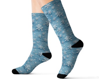 Light Blue Snowflake Socks - Winter Holiday Style