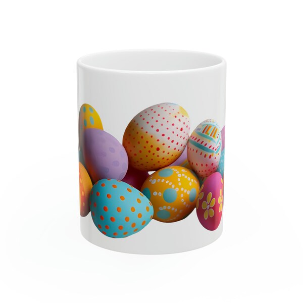 Tazza Eggstravaganza - uova di Pasqua colorate su bianco Tazza da caffè da 11 once