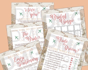 Bridal Shower Game Set, Traveling from Miss to Mrs. Theme, Instant Digital Download, 5 Games with Answer Keys